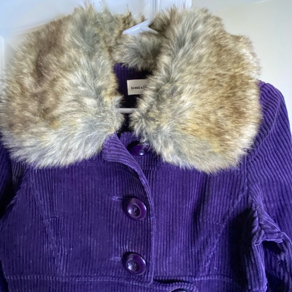 bread n butter Purple Corduroy Faux Fur Trim Mid Length Coat. Sz S - Picture 2 of 16